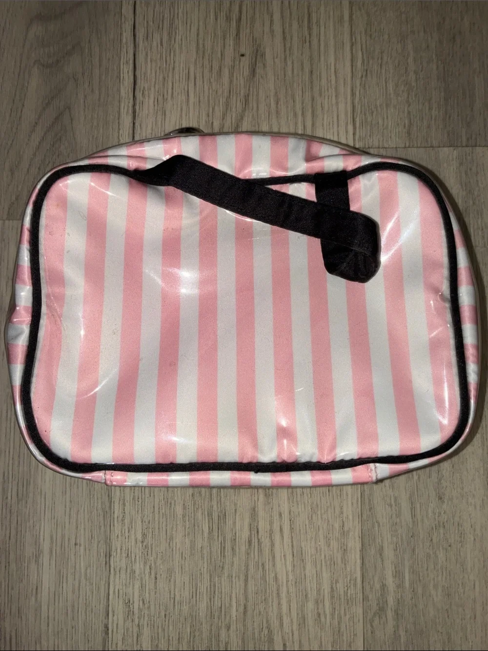 Victoria's Secret- Pink & White Striped Makeup Travel Bag